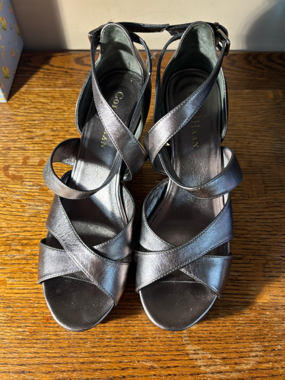 Cole Haan Gunmetal Leather Strappy Heels